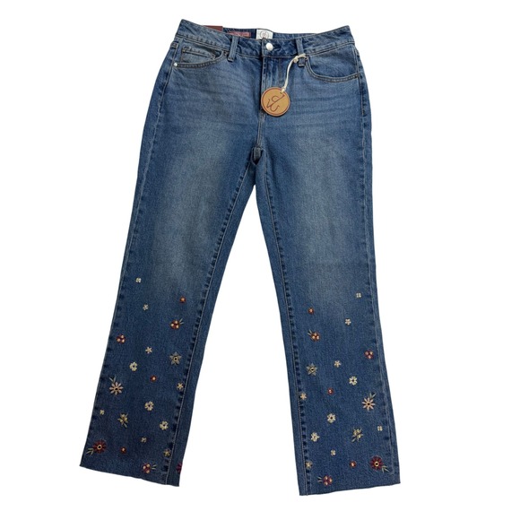 DRIFTWOOD Denim - Driftwood Charlotte Cropped Straight Jeans Floral Embroidered Blue Denim 4 NWT